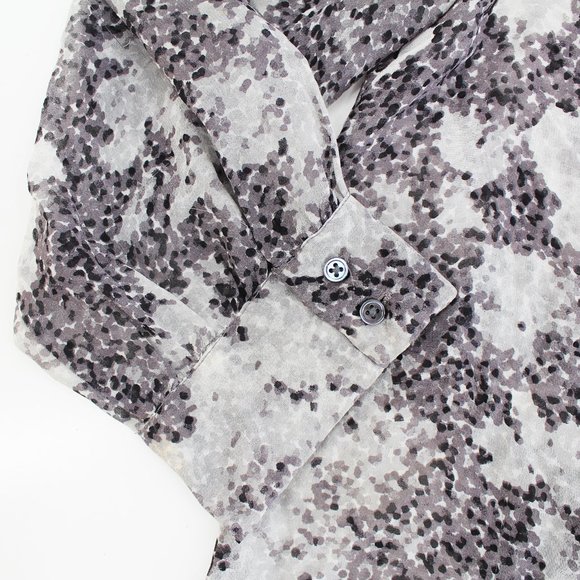 Joie Silk Blouse XS Gray White Floral Semi Sheer V Neck Puff Sleeve 34 Sleeve - Picture 5 of 12
